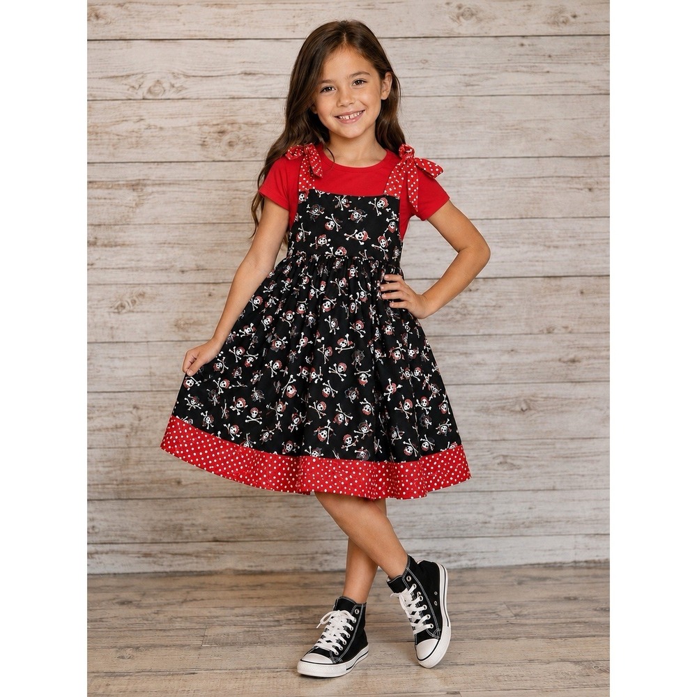 Nana's Threads Handmade Girls Pirates of the Caribbean Dress 9/10/ Tie Strap